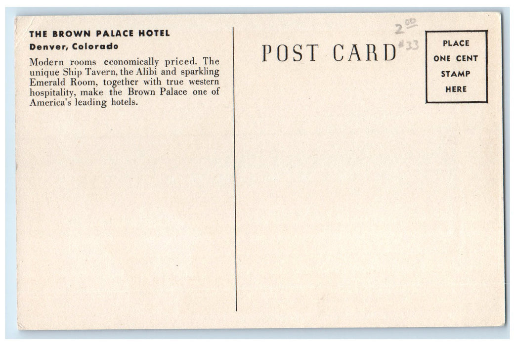 c1920's The Brown Palace Hotel & Restaurant Building Denver Colorado CO Postcard
