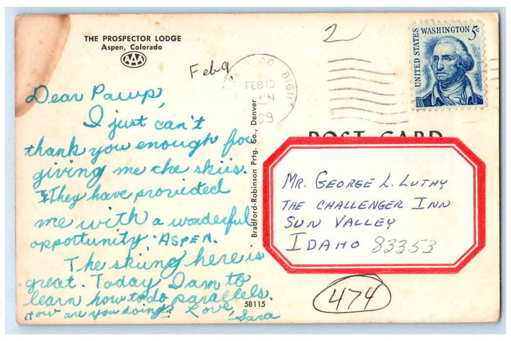 1969 The Prospector Lodge Hotel & Restaurant Winter Aspen Colorado CO Postcard