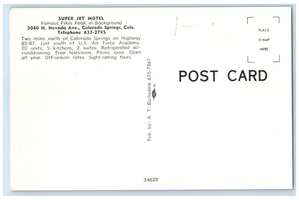 c1950's Super Jet Motel & Restaurant View Colorado Springs Colorado CO Postcard
