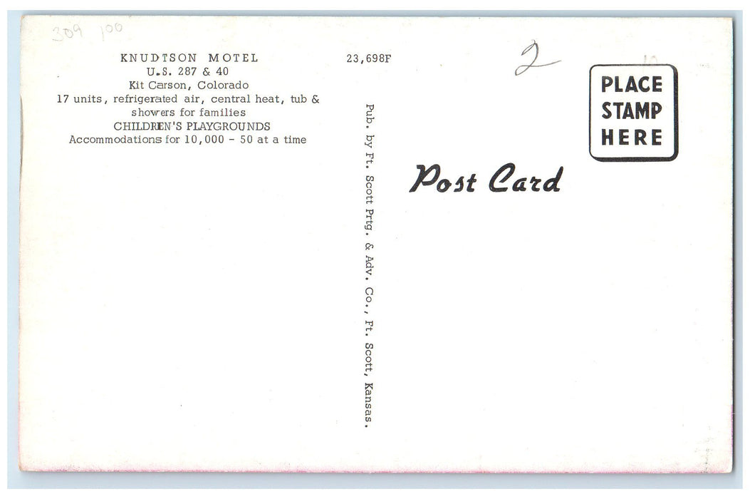 c1920's Knudtson Motel & Restaurant Entrance Kit Carson Colorado CO Postcard