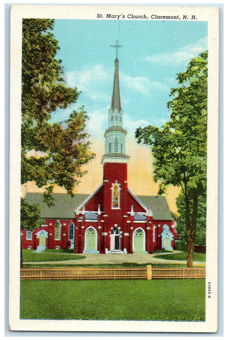 c1920 St. Mary's Church Cross Tower Entrance Claremont New Hampshire NH Postcard