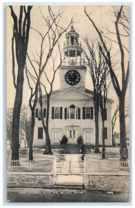 c1910's First Church Building Clock Tower Built 1818 Belfast Maine ME Postcard