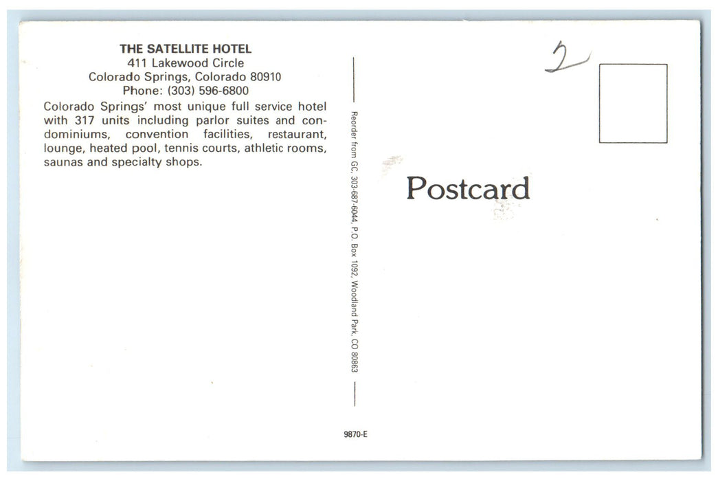 c1950's The Satellite Hotel & Restaurant Building Colorado Springs CO Postcard