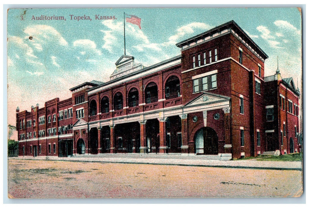 1909 Auditorium Building Dirt Road Entrance Topeka Kansas KS Posted Postcard
