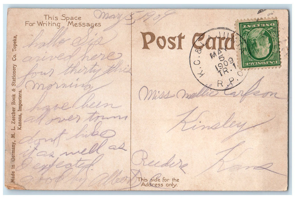1909 Auditorium Building Dirt Road Entrance Topeka Kansas KS Posted Postcard