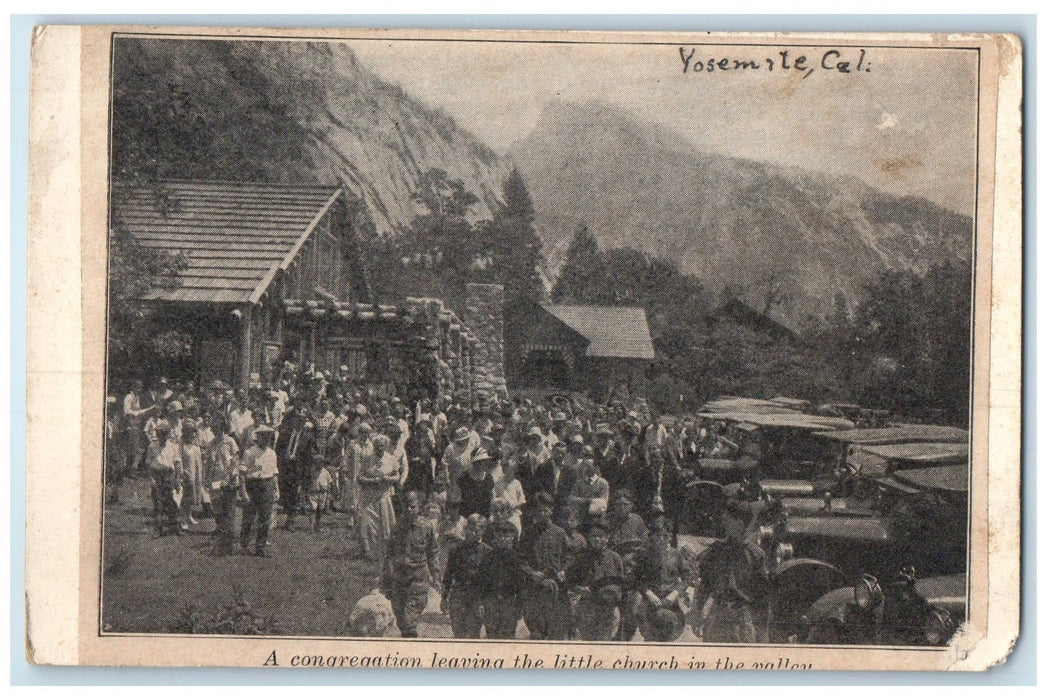 c1920 Congregation Leaving Little Church Valley Yosemite California CA Postcard