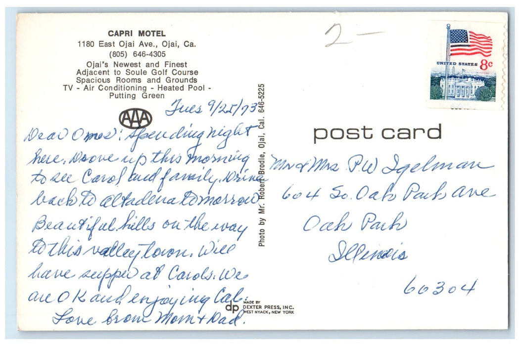 1973 Capri Motel & Restaurant Multiple Views Ojai California CA Postcard