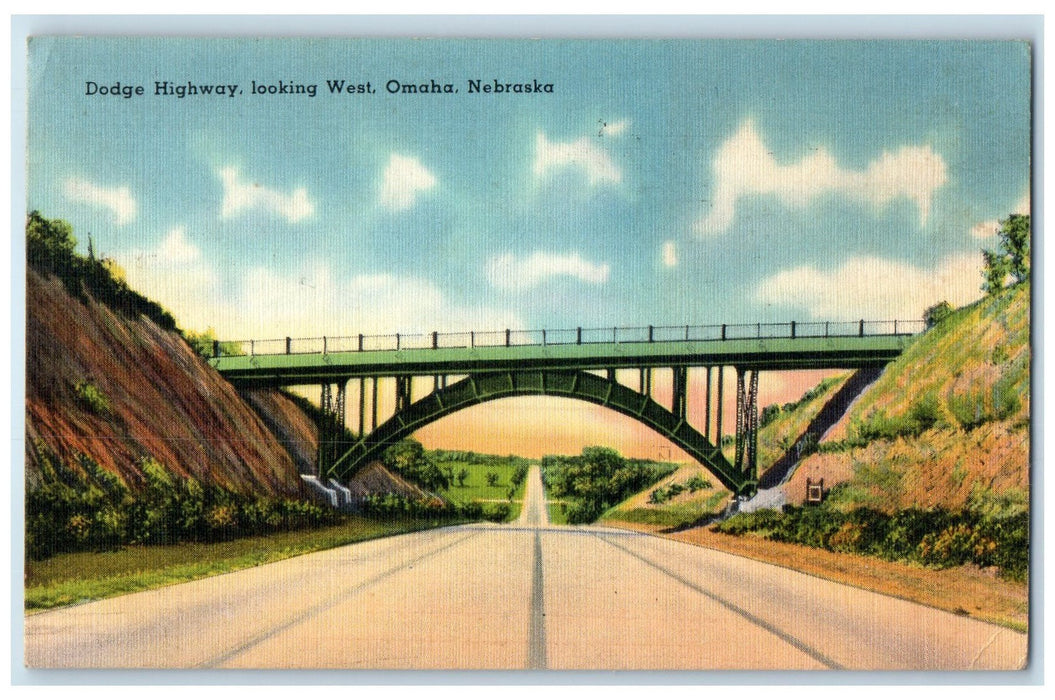 1947 Dodge Highway Looking West Truss Bridge Omaha Nebraska NE Posted Postcard