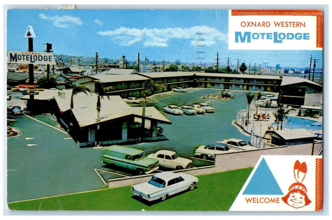 1966 Oxnard Motelodge & Restaurant Swimming Pool Oxnard California CA Postcard
