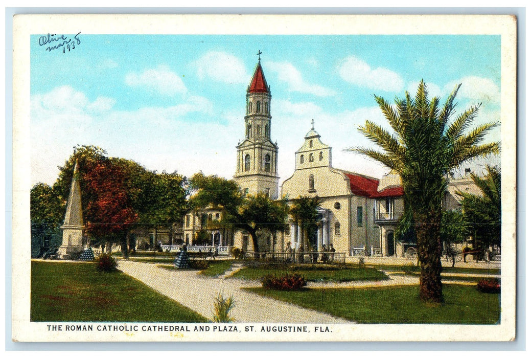 c1920's The Roman Catholic Cathedral & Plaza St. Augustine Florida FL Postcard