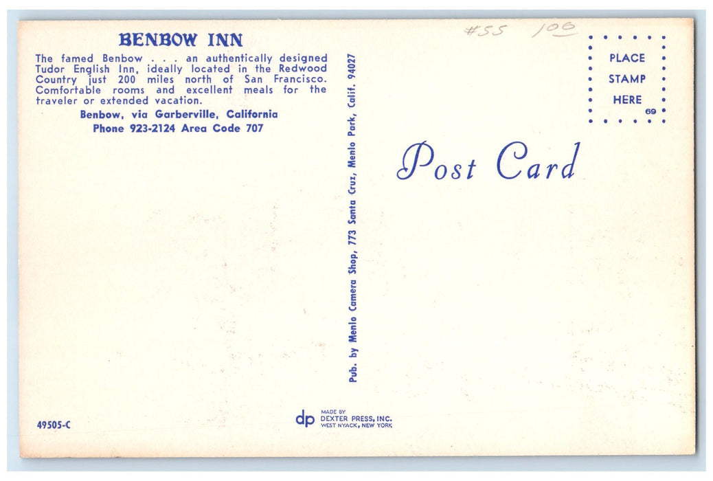 c1950 Benbow Inn Hotel & Restaurant Interior Garberville California CA Postcard