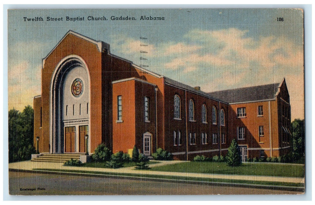 1950 Twelfth Street Baptist Church Building Stairs Gadsden Alabama AL Postcard