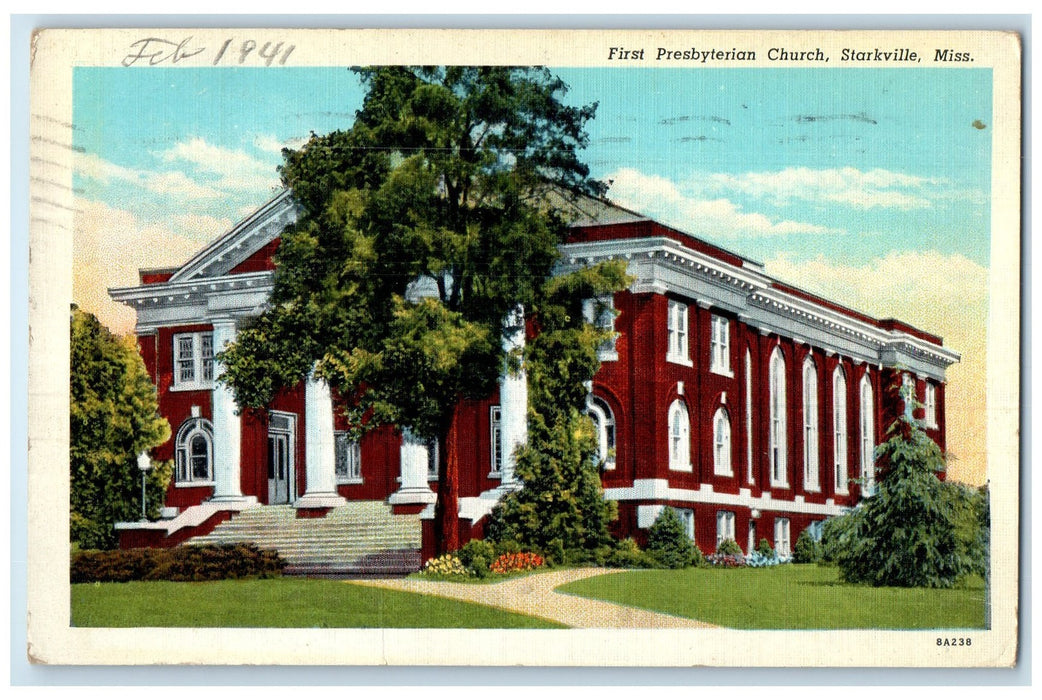 1940 First Presbyterian Church Building Stair Starkville Mississippi MS Postcard