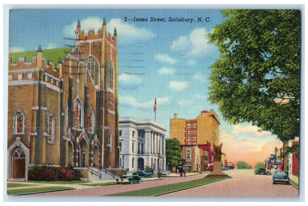 1946 Innes Street Church Classic Car Road Salisbury North Carolina NC Postcard