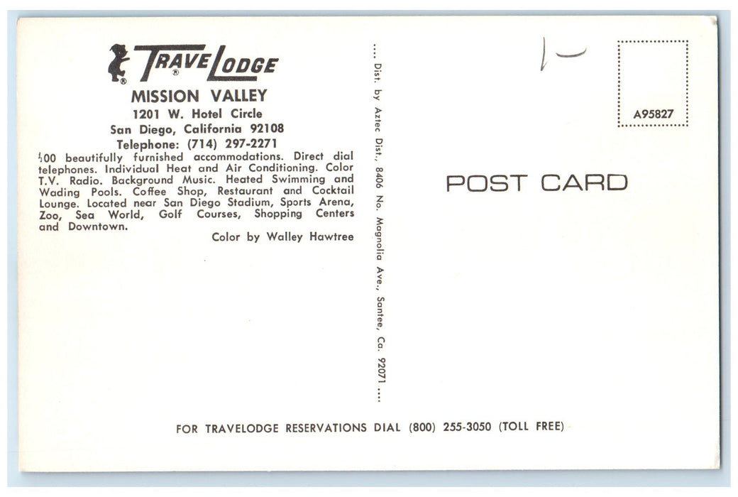 c1950's Travel Lodge Mission Valley Restaurant San Diego California CA Postcard