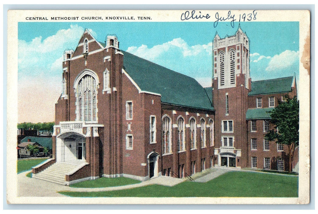 c1920's Central Methodist Church Building Tower Knoxville Tennessee TN Postcard