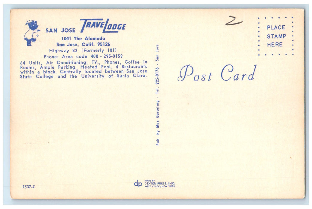c1950's San Jose Travel Lodge Motel Restaurant San Jose California CA Postcard