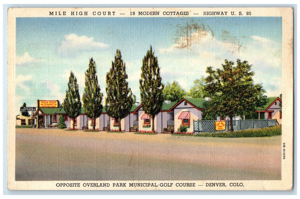 c1940's Mile High Court Hotel Restaurant Cottages Golf Course Denver CO Postcard