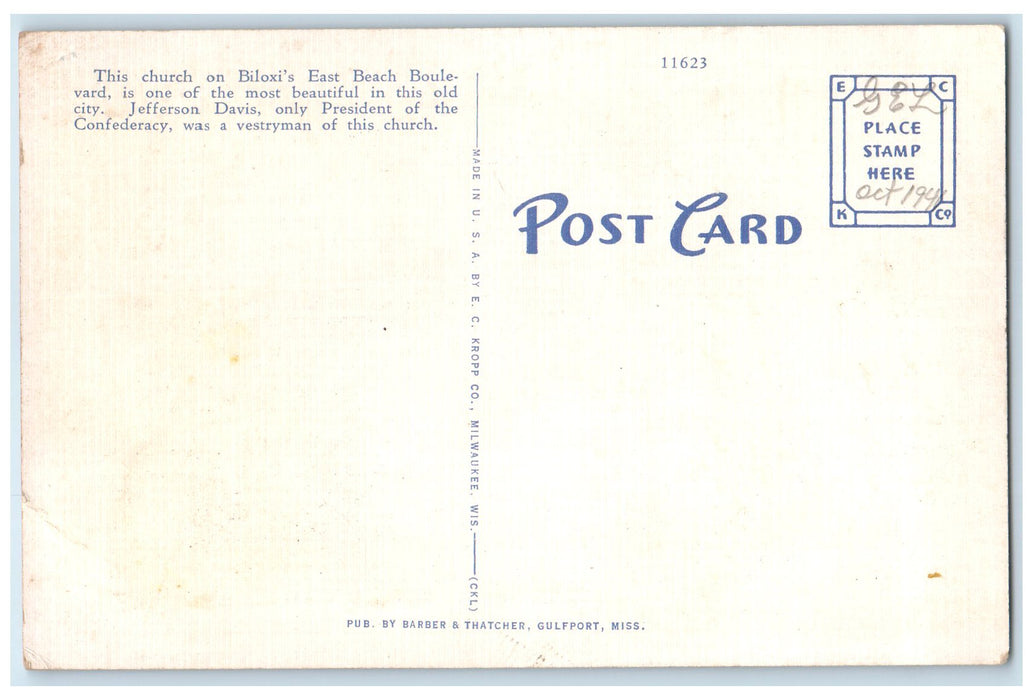 c1940 Church Of Redeemer Grove Dirt Road Building Biloxi Mississippi MS Postcard