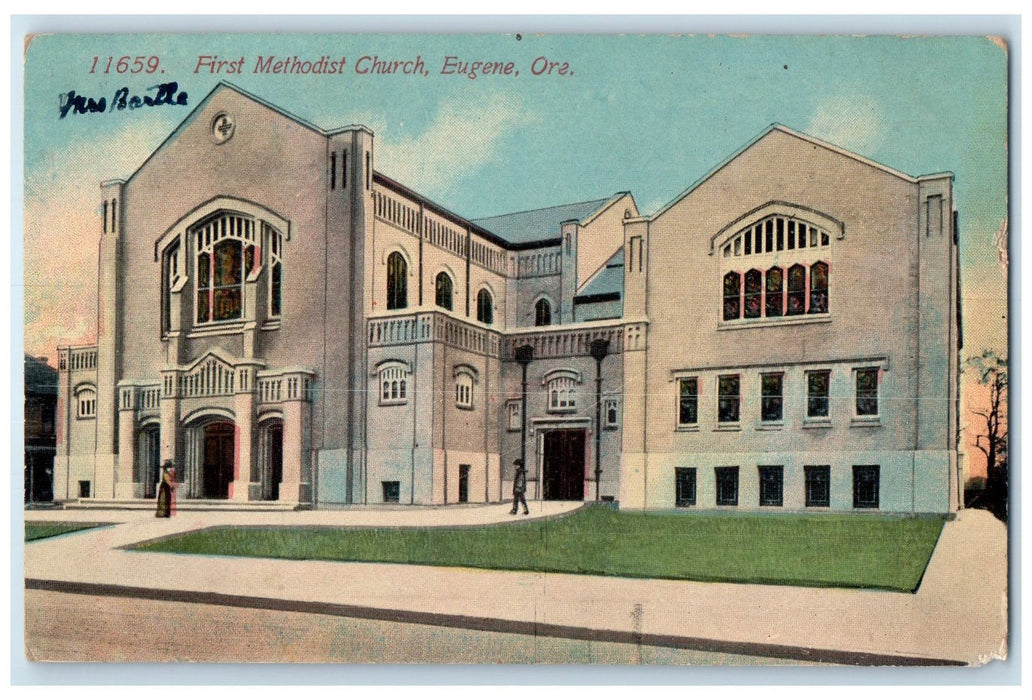 c1910's First Methodist Church Building Entrance View Eugene Oregon OR Postcard