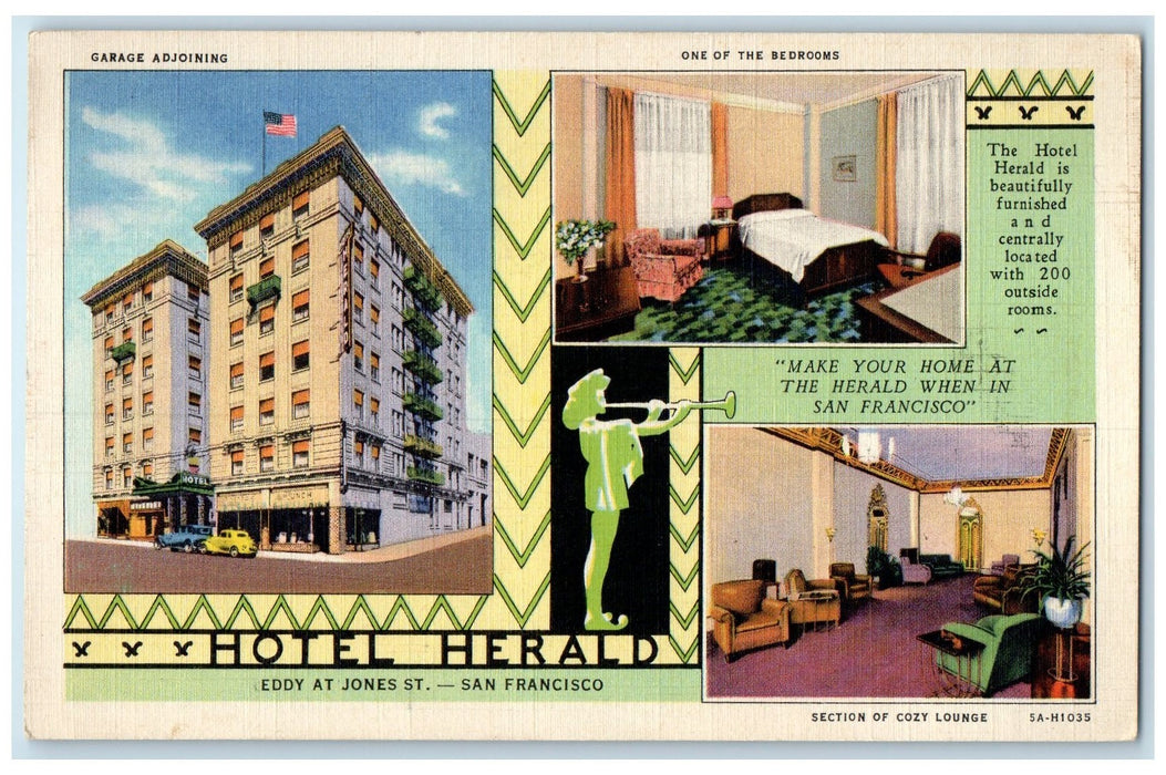 c1920's Hotel Herald Restaurant San Francisco California CA Advertising Postcard