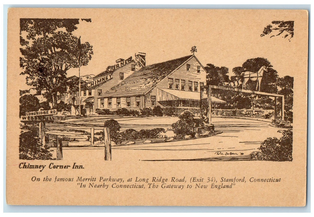 c1920's Chimney Corner Inn Hotel Restaurant Stamford Connecticut CT Postcard