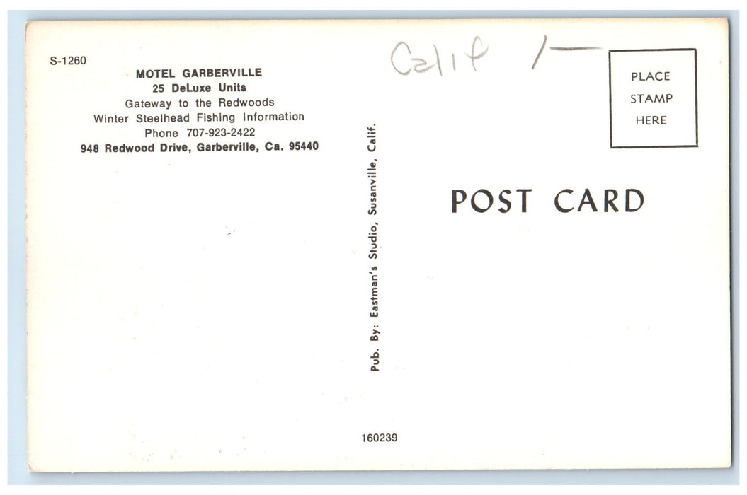 c1950 Motel Garberville Signage Entrance Garberville View California CA Postcard