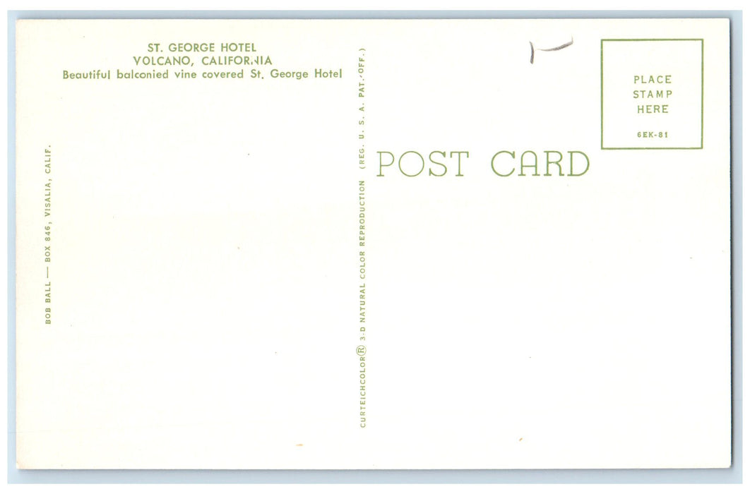 c1950's St. Gorge Hotel Building Restaurant View Volcano California CA Postcard