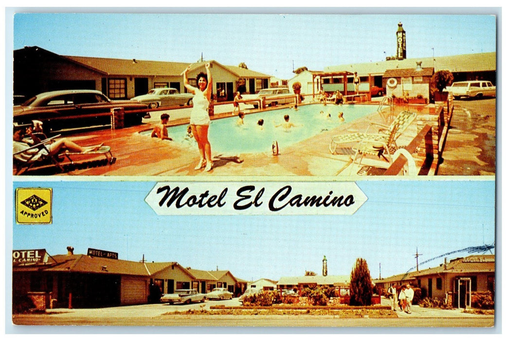 c1950's Motel El Camino Guests Swimming Pool Redwood City California CA Postcard