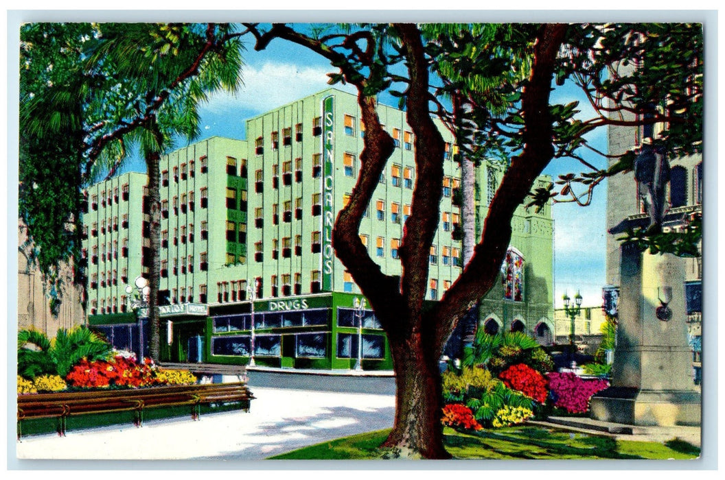 c1950's San Carlos Hotel Buiding Restaurant Los Angeles California CA Postcard
