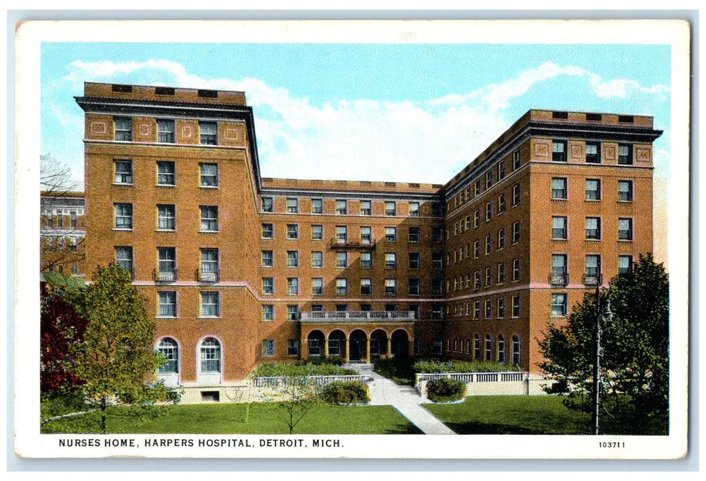 c1920 Nurses Home Harper Hospital Building Entrance Detroit Michigan MI Postcard