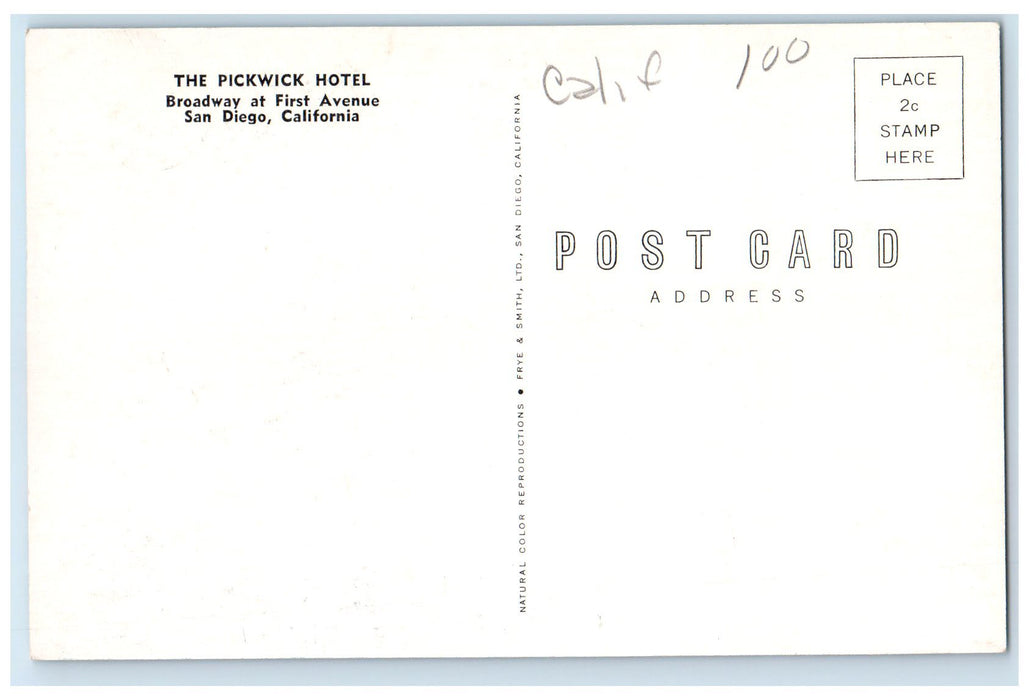 c1950's Pickwick Hotel & Restaurant Broadway San Diego California CA Postcard