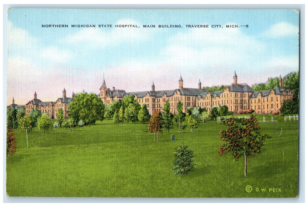 c1940's Northern Michigan State Hospital Main Building Traverse City MI Postcard