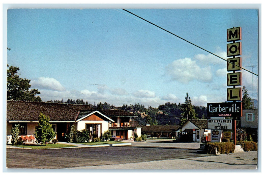 c1950 Motel Garberville Red Wood Drive Roadside Entrance Garberville CA Postcard