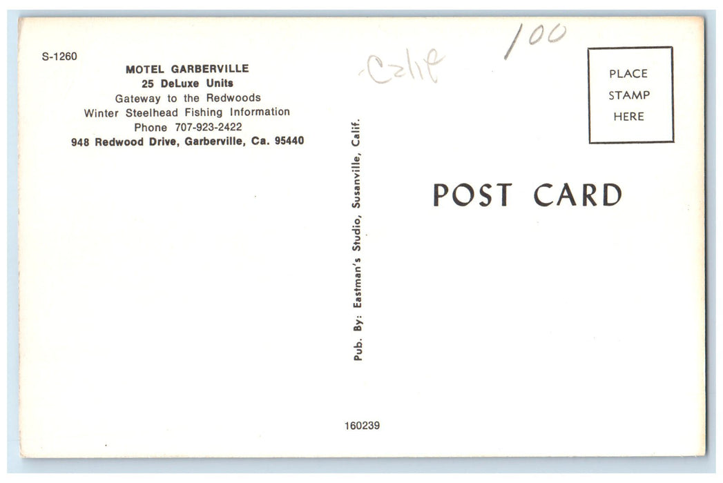 c1950 Motel Garberville Red Wood Drive Roadside Entrance Garberville CA Postcard