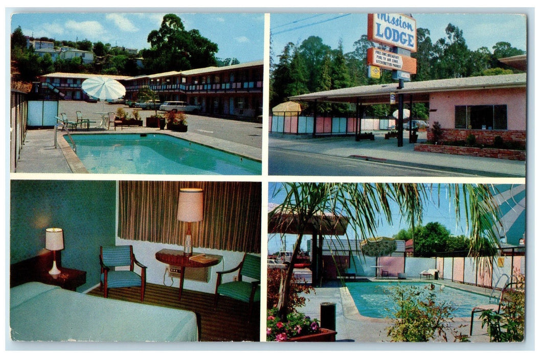 1966 Mission Lodge Hotel Restaurant Multiple View Hayward California CA Postcard