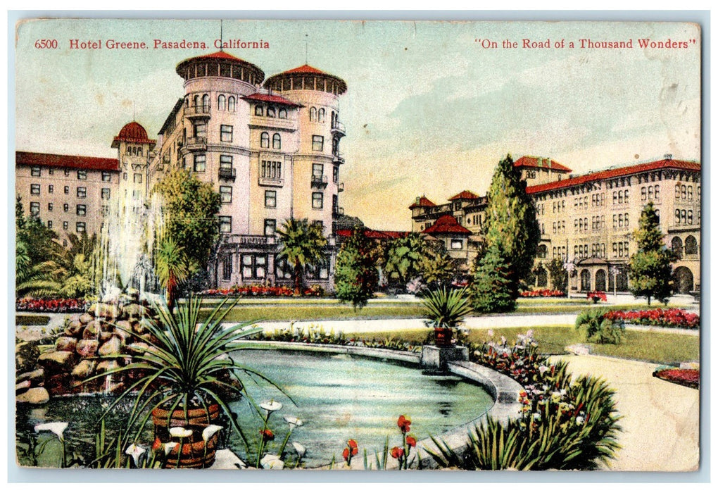 c1910's Hotel Greene Restaurant Landscape Park Pasadena California CA Postcard