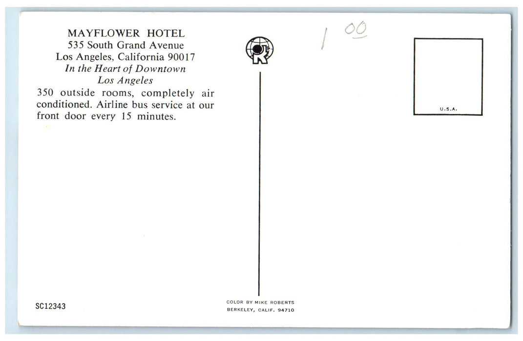c1950's Mayflower Hotel & Restaurant Building Los Angeles California CA Postcard