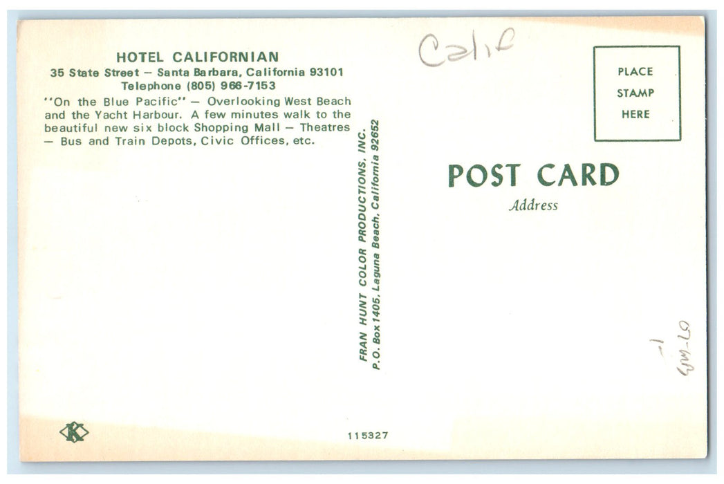 c1950 Hotel Californian Restaurant Building Santa Barbara California CA Postcard