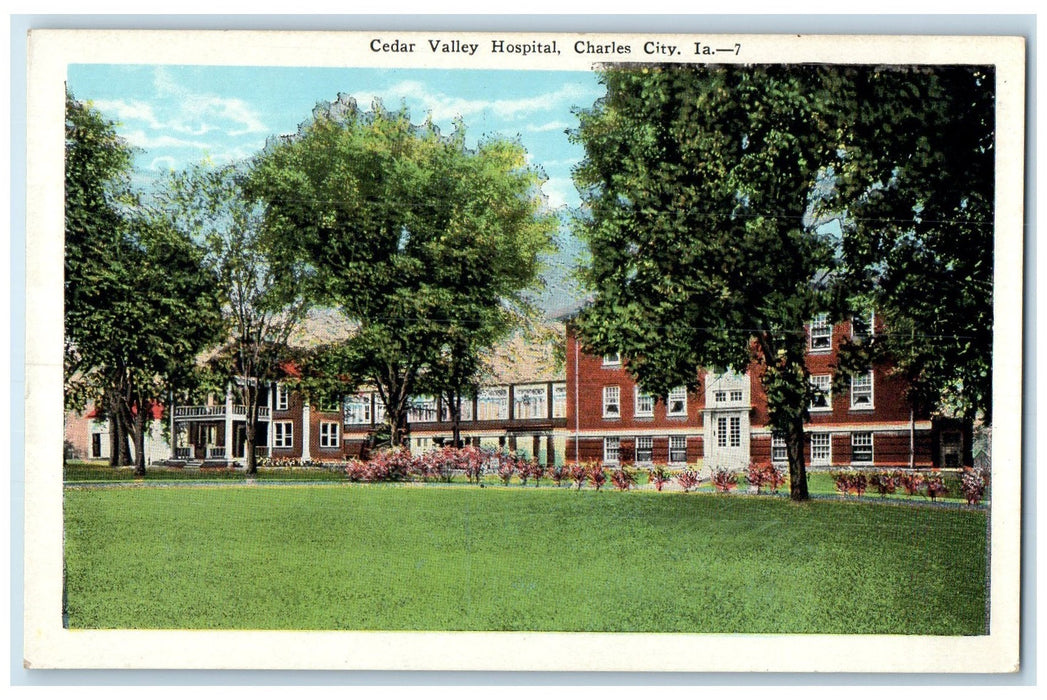 c1920 Cedar Valley Hospital Building Ground Garden Charles City Iowa IA Postcard