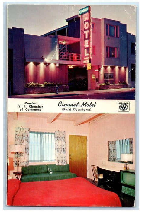 c1950's Coronet Motel & Restaurant Entrance San Francisco California CA Postcard