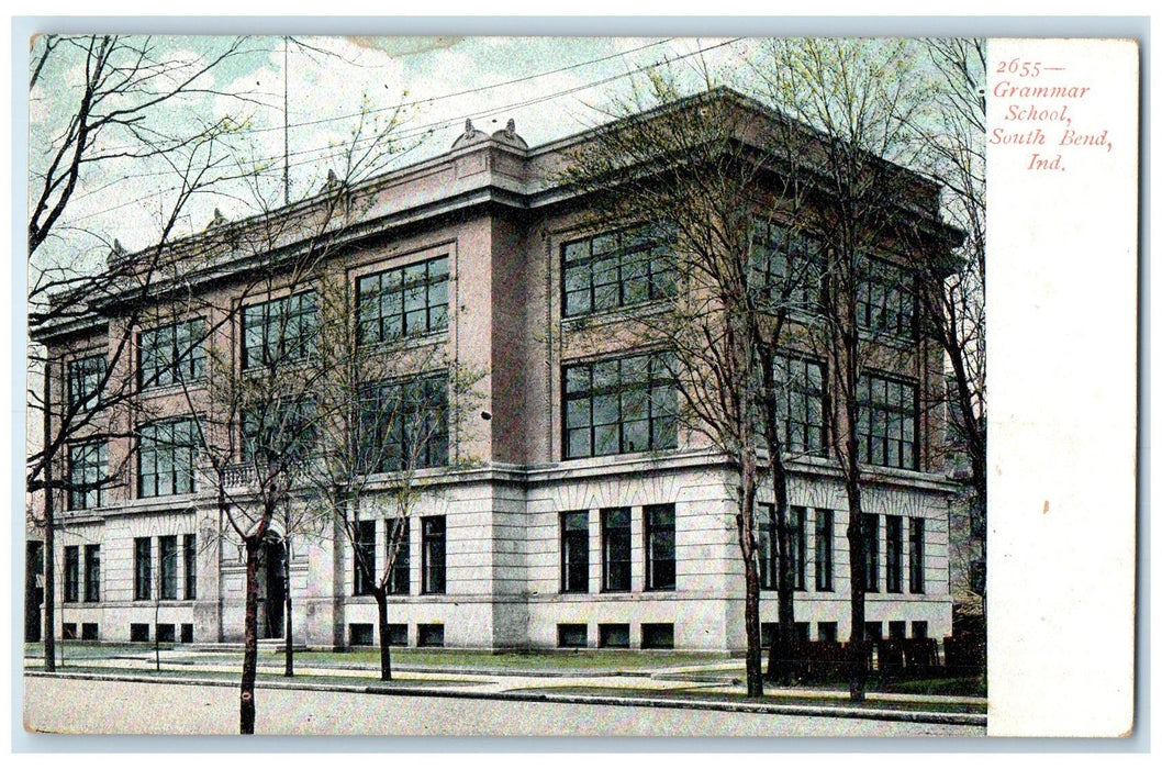 c1905's Grammar School Campus Building Road Side South Bend Indiana IN Postcard