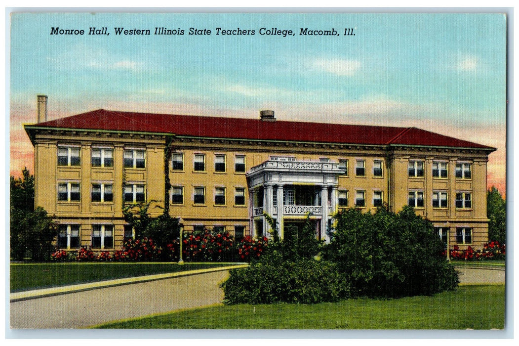 c1940's Monroe Hall Western Illinois State Teachers College Macomb IL Postcard