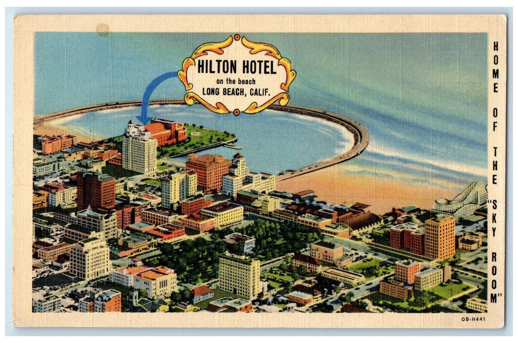 c1940's Hilton Hotel On The Beach Restaurant Long Beach California CA Postcard
