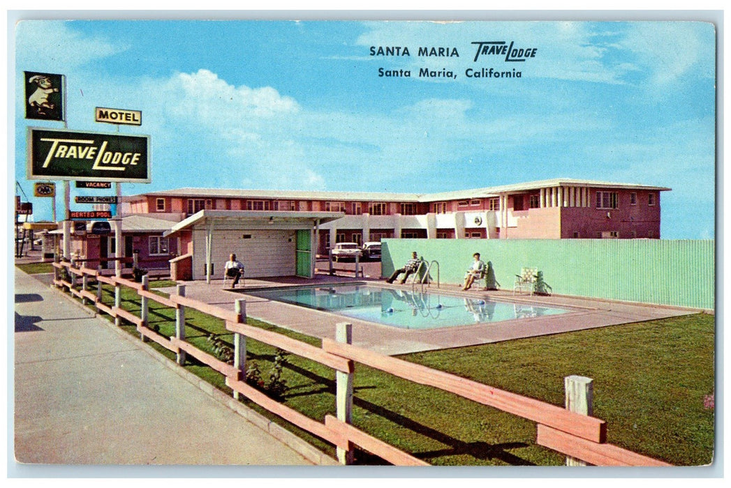 c1950's Santa Maria Travel Lodge Hotel Restaurant Pool Santa Maria CA Postcard