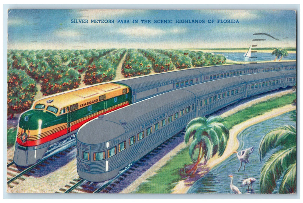 1941 Silver Meteors Train Railroad Pass In Scenic Highlands Florida FL Postcard