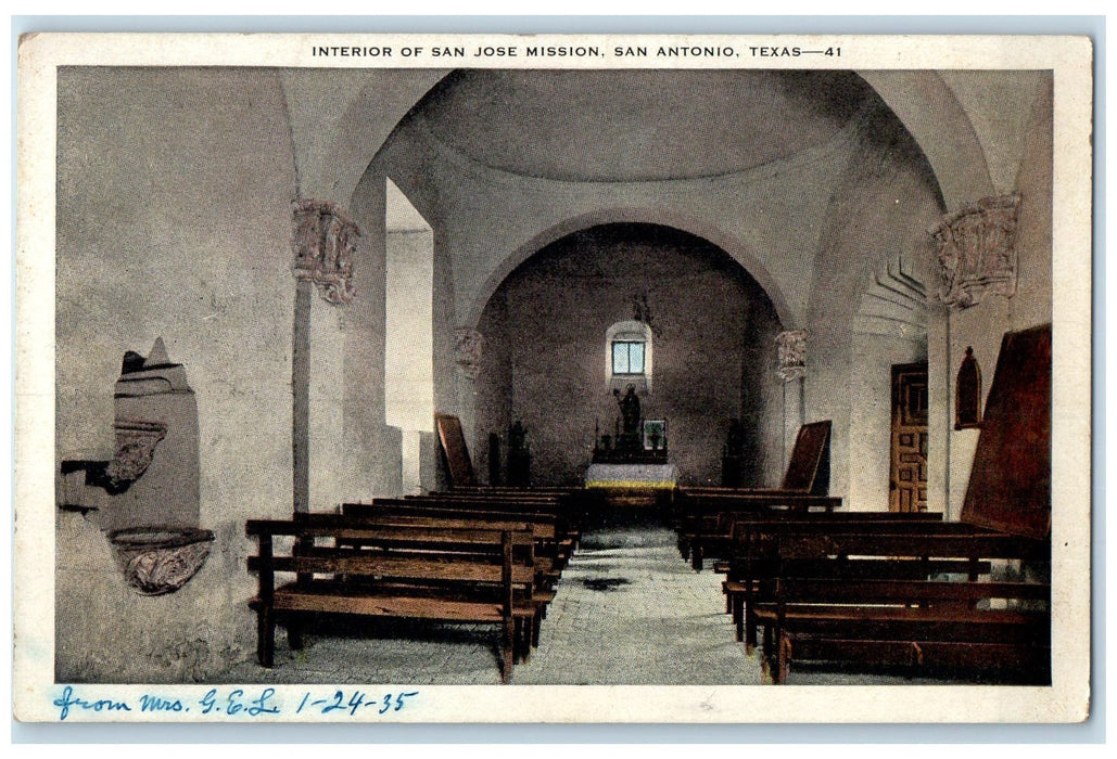 c1920's Interior Of San Jose Mission Church Chapel San Antonio Texas TX Postcard