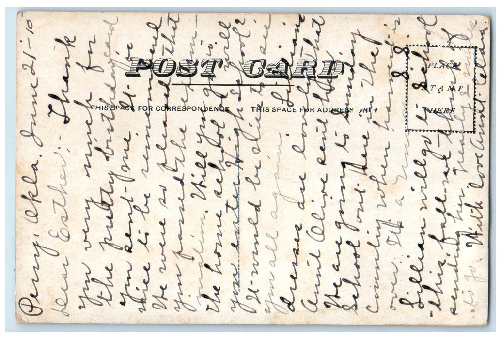 c1910 New High School Campus Building Trees Entrance Perry Oklahoma OK Postcard