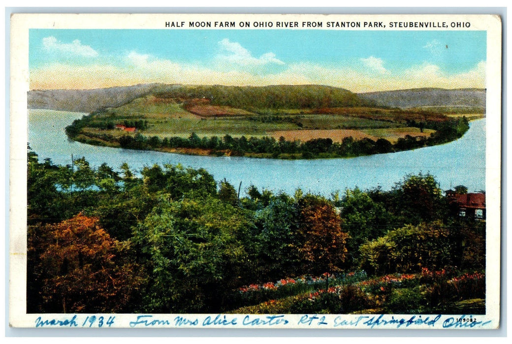 1934 Half Moon Farm Ohio River Grove Stanton Park Steubenville Ohio OH Postcard