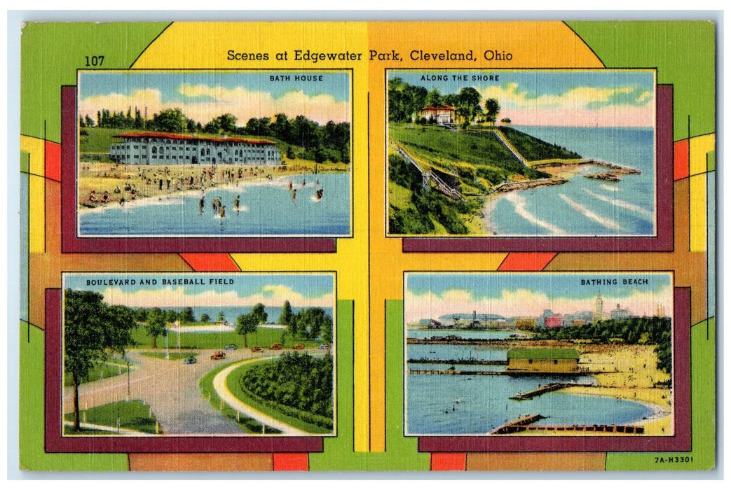 1938 Scenes At Edge Water Park Multiple Views Cleveland Ohio OH Posted Postcard